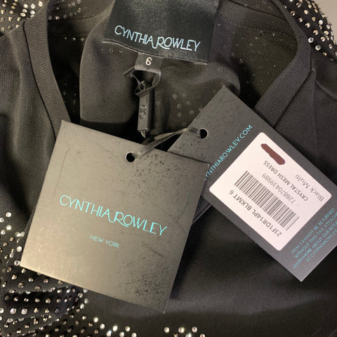 CYNTHIA ROWLEY Size 6 Black Silver Polyester Abstract Mesh Long Dress
