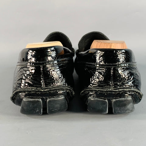 PRADA Size 10.5 Black Patent Leather Slip On Drivers Loafers