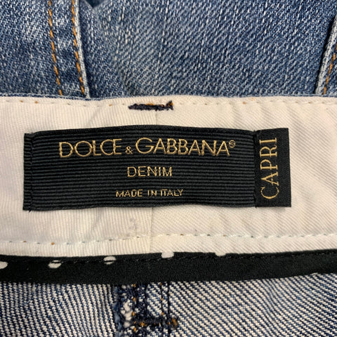 DOLCE & GABBANA Size M Blue Cotton Distressed Cropped Jeans