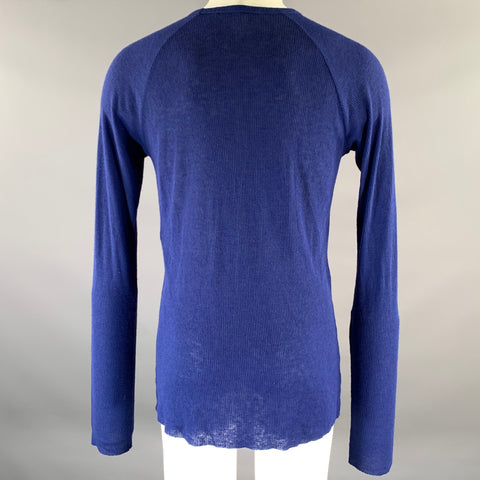 HAIDER ACKERMANN Size S Blue Ribbed Knit Wool Blend Raglan Pullover