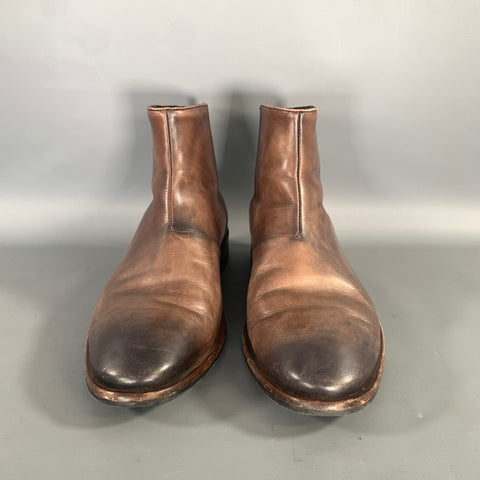 JOHN VARVATOS  U.S.A. Size 9.5 Brown Antique Leather Zip up heel Boots
