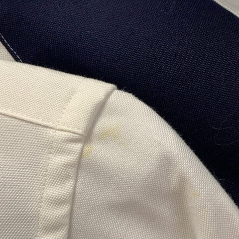 BLACK FLEECE Size M White Navy Cotton One Pocket Short Sleeve Shirt