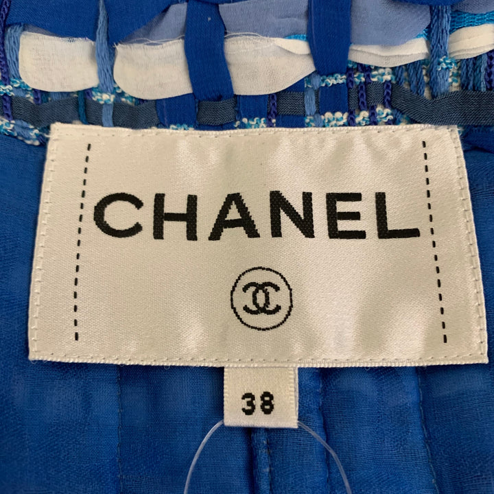 CHANEL Size 6 Blue Light Blue Cotton Blend Stripe Jacket