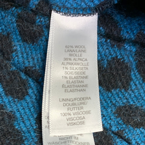PAUL SMITH Size 38 Blue Black Animal Print Wool Alpaca Notch Lapel Coat