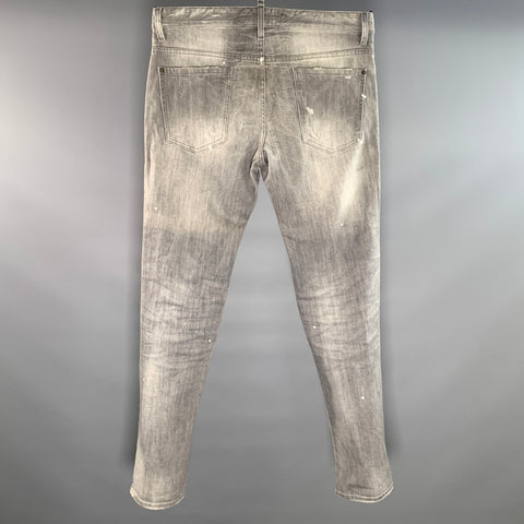DSQUARED2 Size 32 Grey Distressed Cotton Blend Button Fly Jeans
