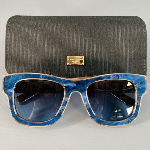 DOLCE & GABBANA Blue Brown Marbled Acetate Square Sunglasses