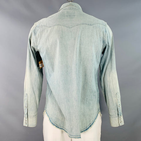 POLO by RALPH LAUREN Size L Light Blue Cotton Western Chambray Long Sleeve Shirt