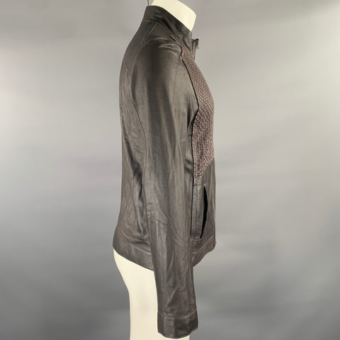 BARCELINO Blouson réversible en cuir et daim mélangés à motifs, taille S, marron