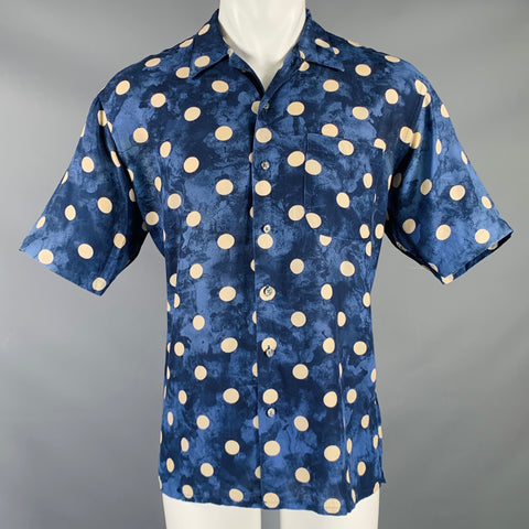 WILKE RODRIGUEZ Size M Blue White Polka Dot Rayon Camp Short Sleeve Shirt