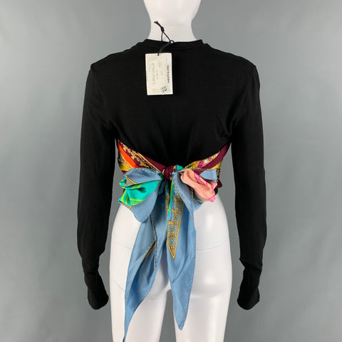 VERSACE Size 8 Black Multi-Color Viscose Elastane Long Sleeve Casual Top