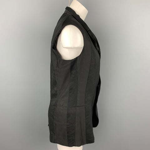 MASNADA Size XS Black Linen Blend Notch Lapel Vest