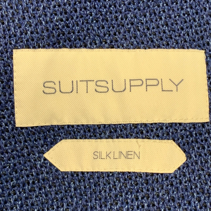 SUITSUPPLY Size 44 Blue Woven Silk Linen Notch Lapel Sport Coat
