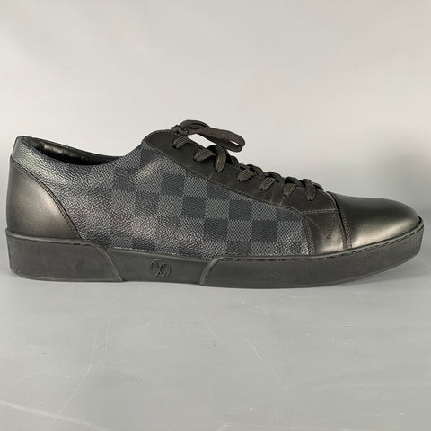 LOUIS VUITTON Size 13 Black Grey Checkered Leather Low Rise Sneakers