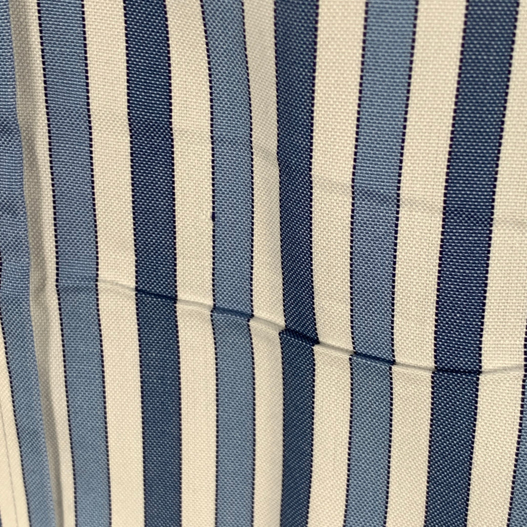LORO PIANA Size XL Blue White Stripe Cotton One Pocket Long Sleeve Shirt