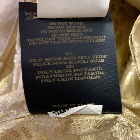 BURBERRY PRORSUM SS2008 Size S Gold Jacquard Silk & Polyamide Ruffle Long Sleeve Shirt