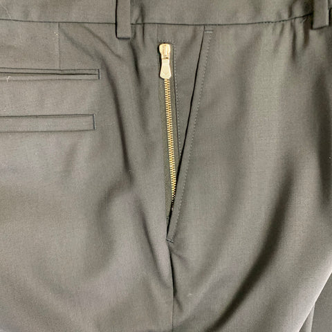 EMPORIO ARMANI Size L Black Virgin Wool Blend Cuffed Dress Pants