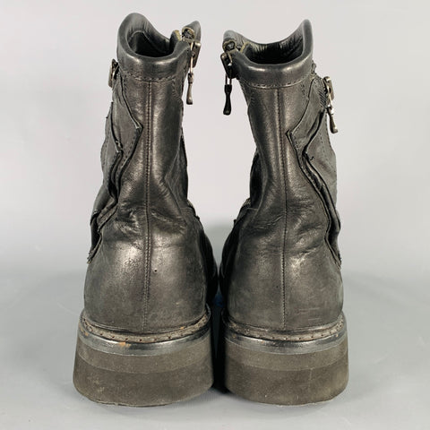 JULIUS_7 Size 9.5 Black Leather Zip Up Ankle Boots