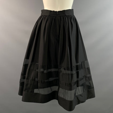 ALICE + OLIVIA Size S Black Cotton/Nylon Stripe A-Line Knee-Length Skirt