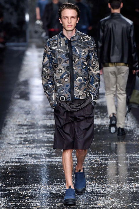 FENDI Spring 2016 Size 34 Grey Blue Lamb Deer Leather Snakeskin Studded Allover Monster Jacket