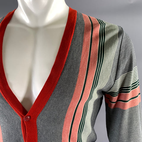 GUCCI Size S Red Green Navy Stripe V-Neck Cardigan