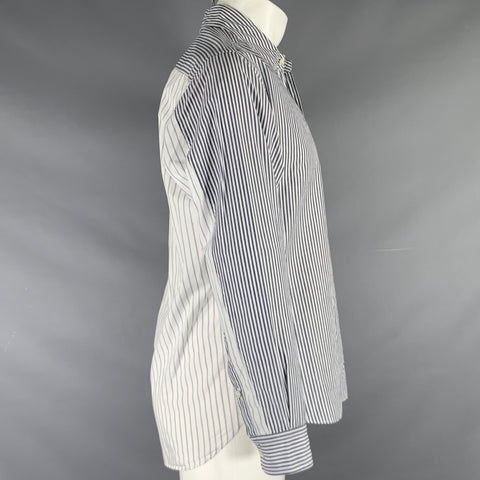 SAGE DE CRET Size M White Grey Stripe Cotton Mixed Pattern Long Sleeve Shirt