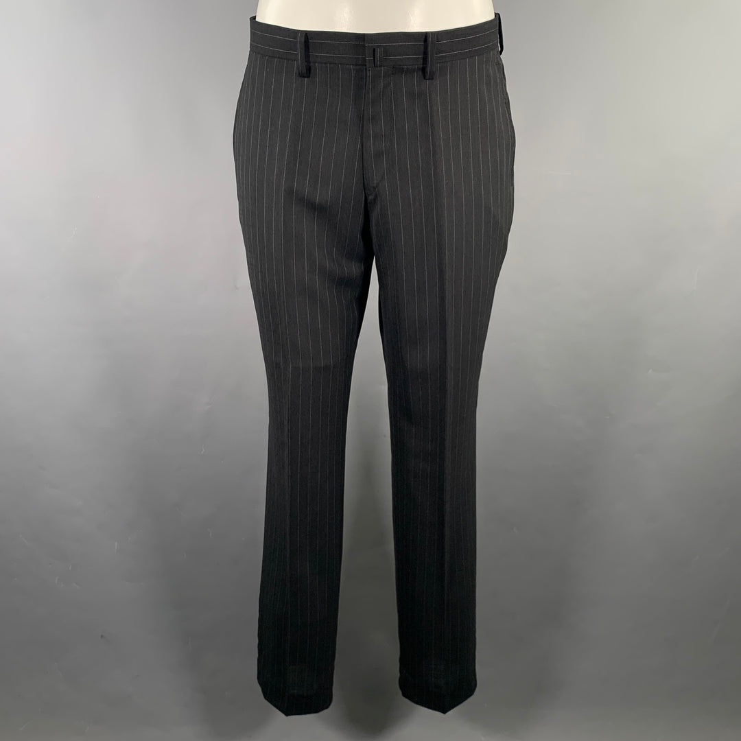D'URBAN Chest Size 40 Black Silver Pinstripe Wool Notch Lapel Suit
