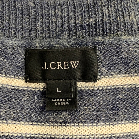 J.CREW Size L Grey Cream Stripe Wool Alpaca Crew Neck Pullover
