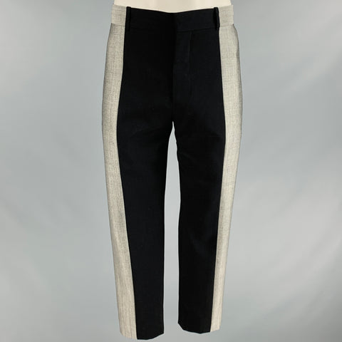 ALEXANDER MCQUEEN Taille 38 Pantalon habillé en laine bicolore noir gris à devant plat