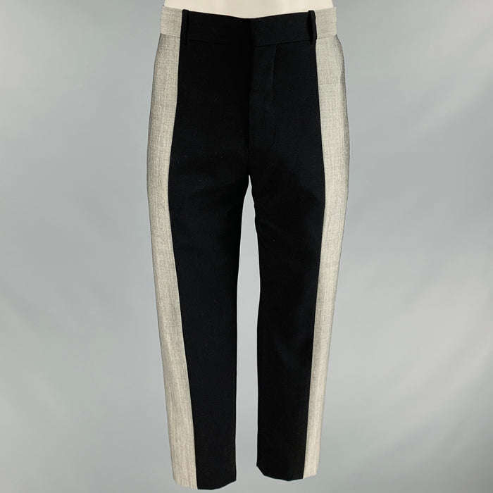 ALEXANDER MCQUEEN Size 38 Black Grey Two Tone Wool Flat Front Dress Pants