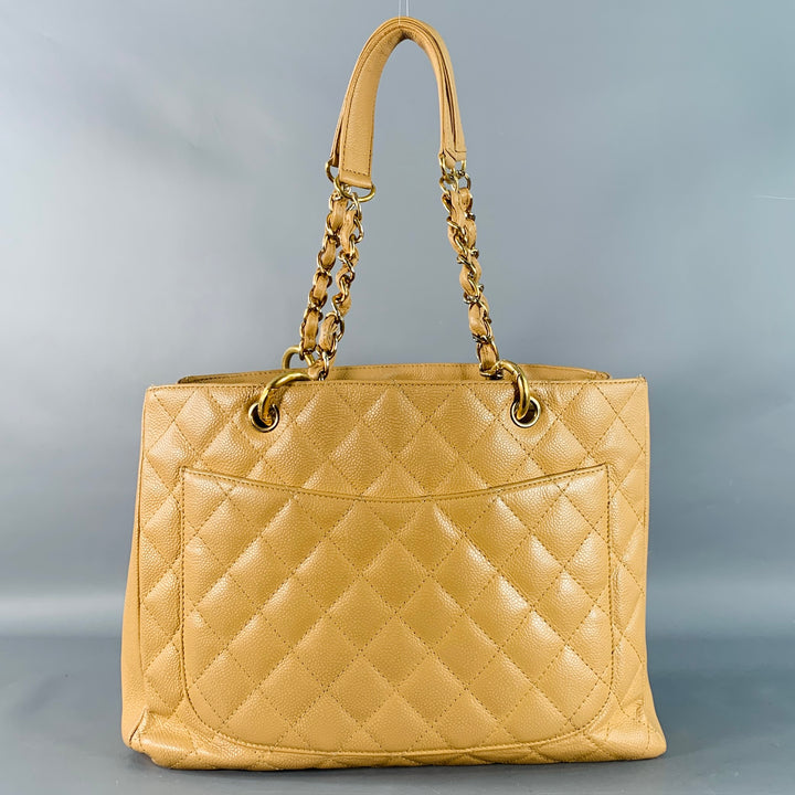 CHANEL Vintage GST Caviar Grand Shopping Tote Beige Gold Quilted Leather Handbag