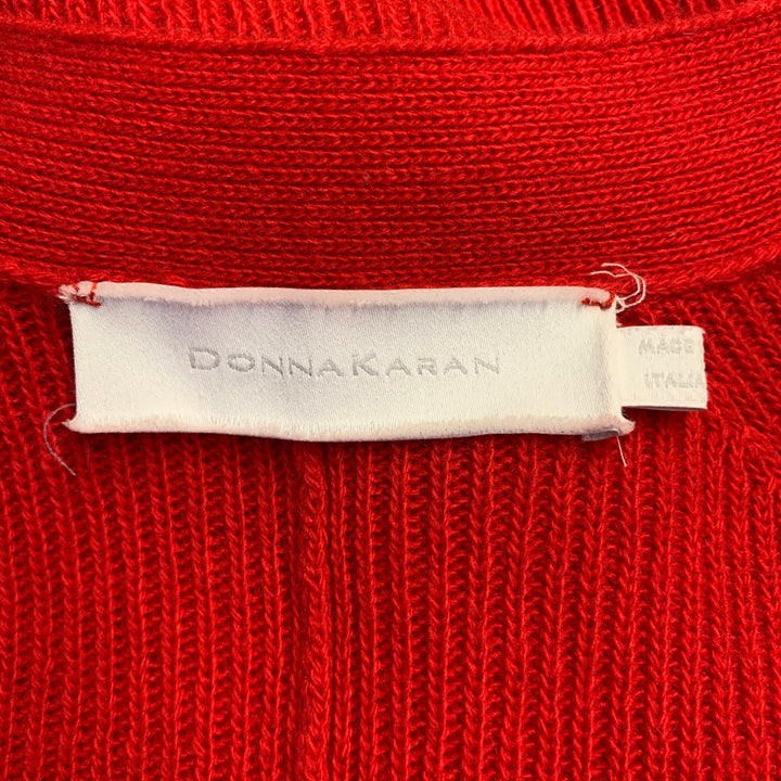 DONNA KARAN Size S Red Merino Wool Cashmere Long Cardigan