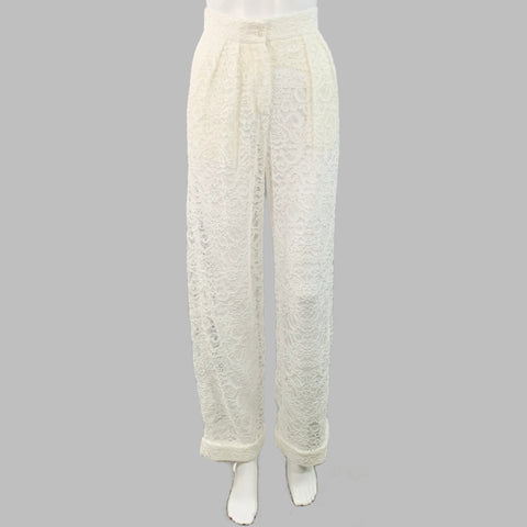 INTERIOR Size XS Off White Nylon Blend Lace Shirt Pants Set
