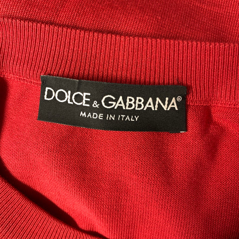DOLCE & GABBANA Size S Red Knit Silk Ribbed Pullover