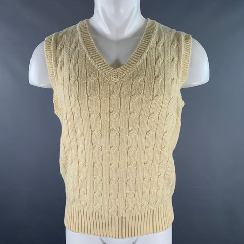 RALPH LAUREN Size M Beige Cable Knit Cotton Cashmere V-Neck Vest