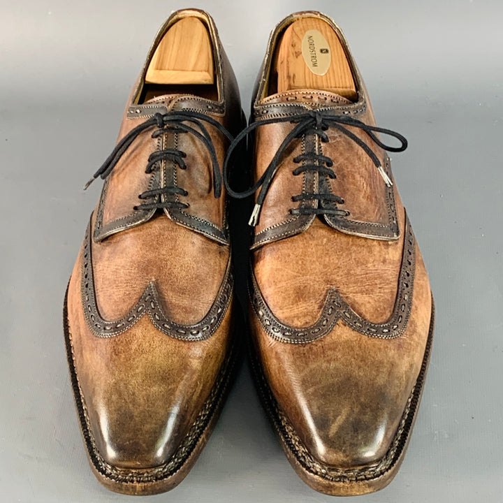 CALZOLERIA HARRIS Size 11 Brown Taupe Leather Wingtip Derby Lace-Up Shoes
