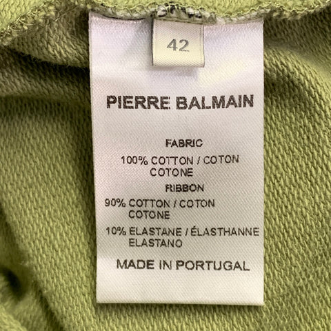 BALMAIN Taille L Vert Sauge Mélange Coton Jersey Logo Col Rond Pull