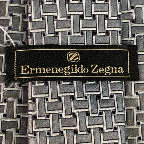 ERMENEGILDO ZEGNA Silver Black Woven Silk Tie