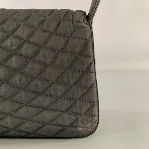 BALLY Black Silver Quilted Leather Fabric Shoulder Bag Handbag
