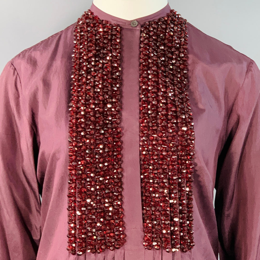 dries van noten beaded dress Luxury Silver Beaded Evening Dress with Puff Sleeves/Tulle Train SS289 –  Sharon Said main image 0