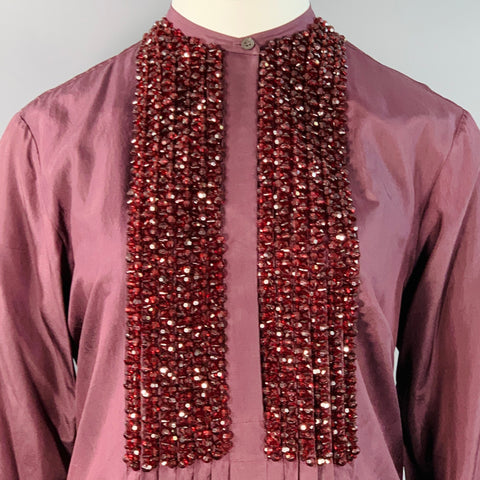 DRIES VAN NOTEN Size 10 Purple Silk Beaded A-Line Tunic Dress