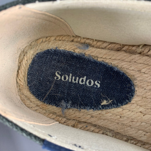 SOLUDOS Size 9.5 Black Beige Leather Espadrille Loafers