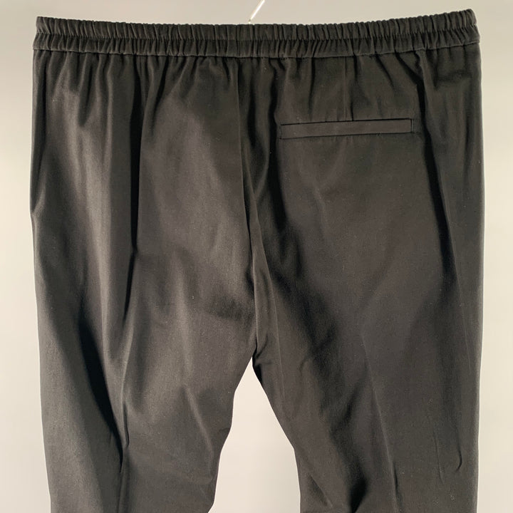 DRIES VAN NOTEN Pantalon en mélange de coton noir, taille élastiquée, taille 32