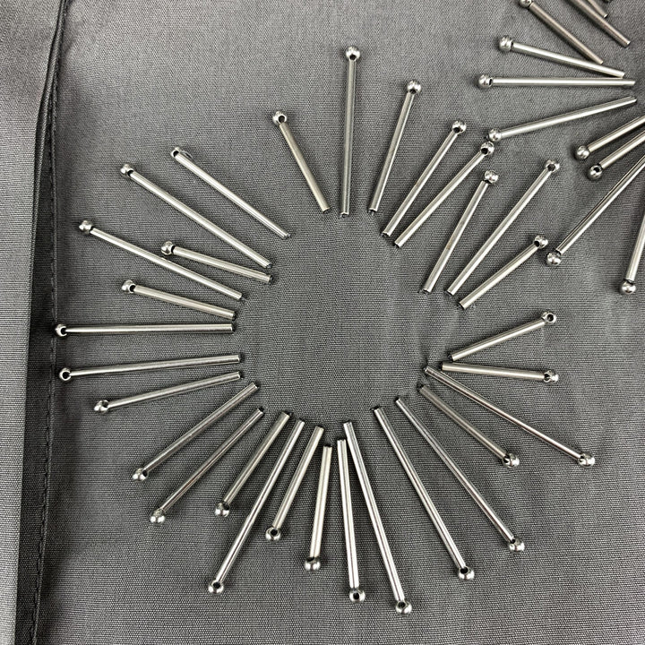 AKRIS Size 8 Grey Sheer Cotton Beaded Bib Blouse