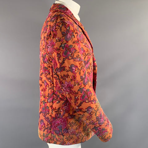 MEADHAM KIRCHOFF Chest Size M Orange Purple & Red Floral Silk Sport Coat