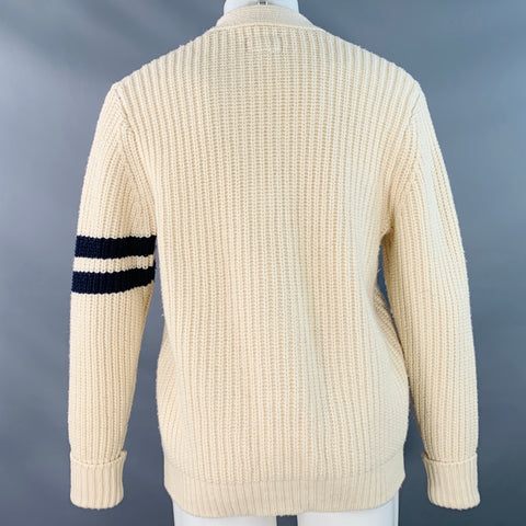 Cardigan en maille épaisse BEAMS Taille M Crème Logo appliqué orange Mélange de laine