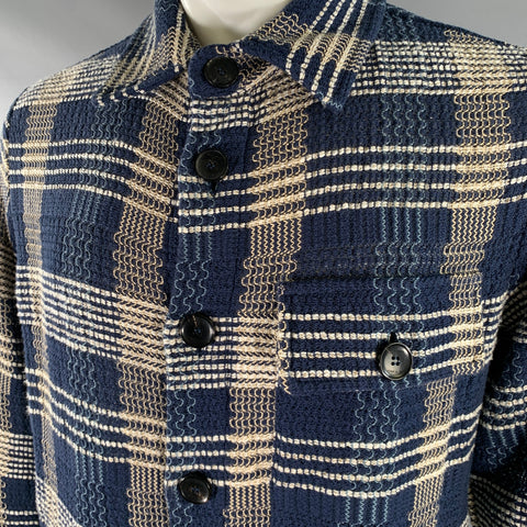 ETRO Taille 38 Bleu marine Beige Veste chemise tissée en coton et lin