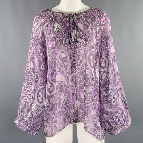 NILI LOTAN Size S Purple Grey Silk Paisley Blouse Casual Top