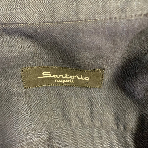 SARTORIO Size L Navy Cotton Button Up Long Sleeve Shirt
