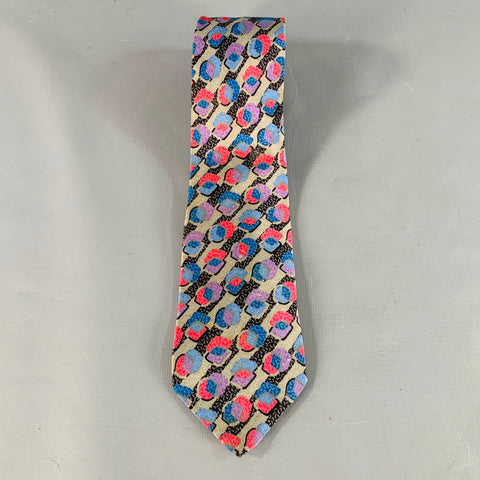 MISSONI Vintage Grey Blue Red Abstract Dots Silk Tie