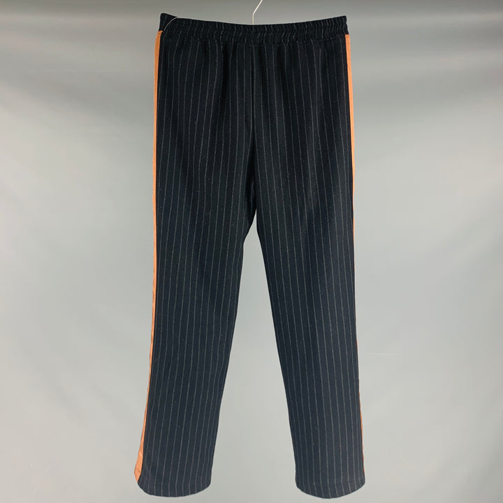 AHLUWALIA Size S Black White Pinstripe Wool Drawstring Casual Pants